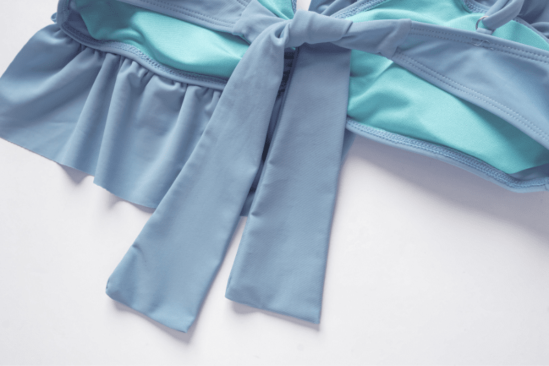 Brittany Ruffle Detail High Waist Bikini Swimsuit In Blue