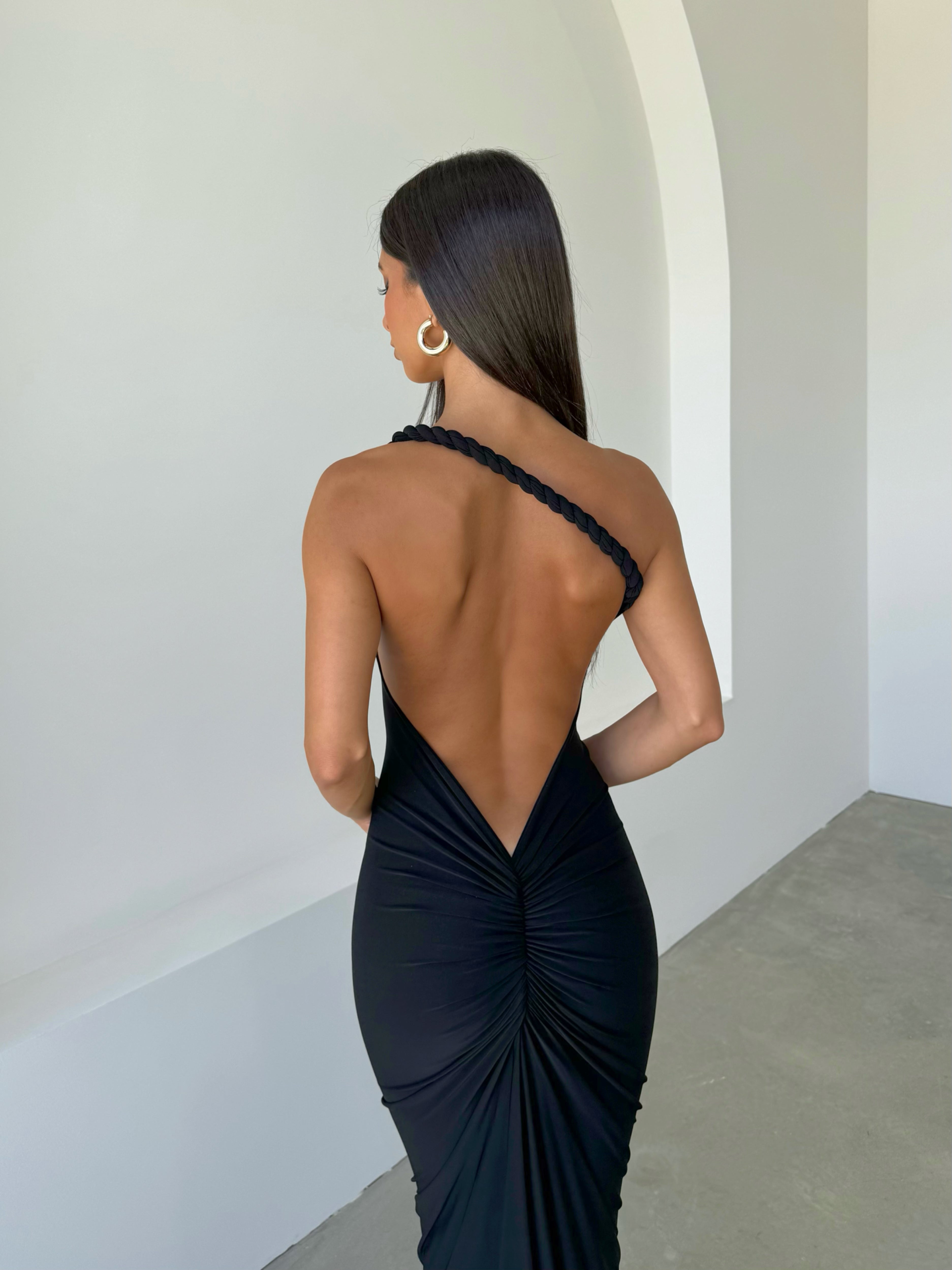 Misael Halterneck Backless Maxi Dress In Black