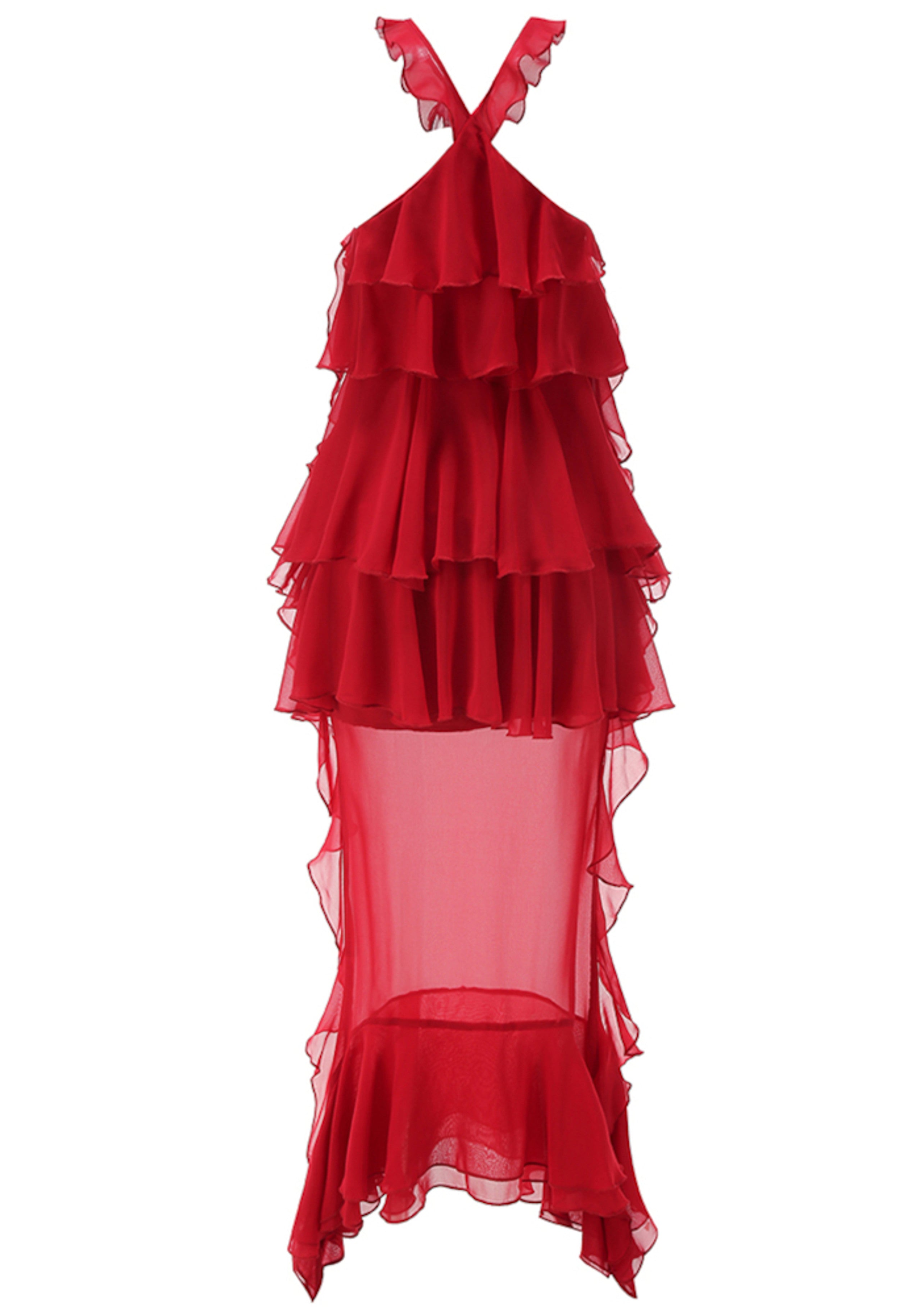 Brysalis Halter Floral Ruffle Maxi Dress In Red