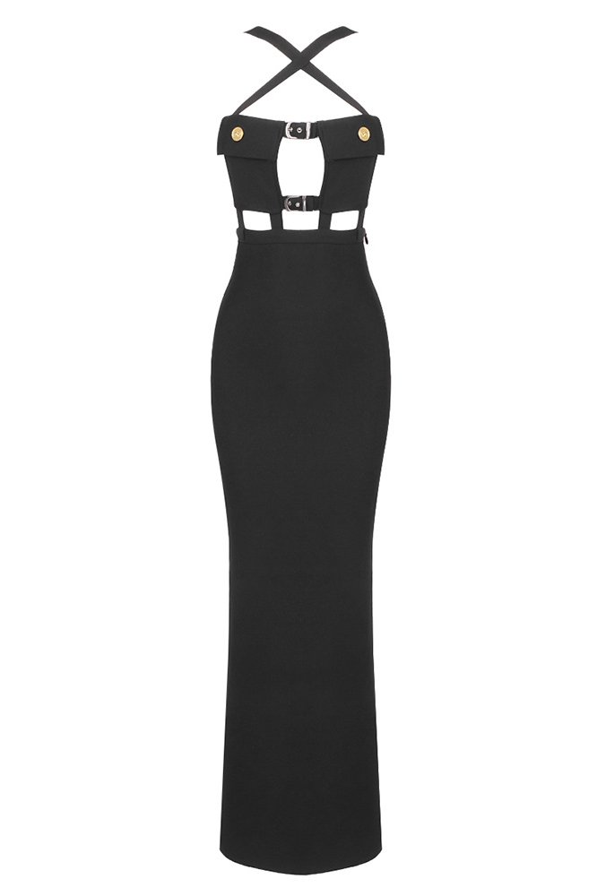 Remy Cross Halter Pocket Bandage Maxi Dress