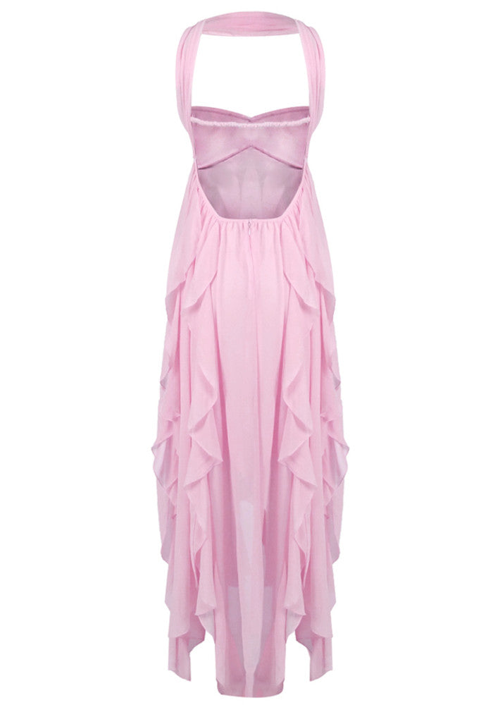Noelia Strapless Ruffle Maxi Dress In Lavender Pink