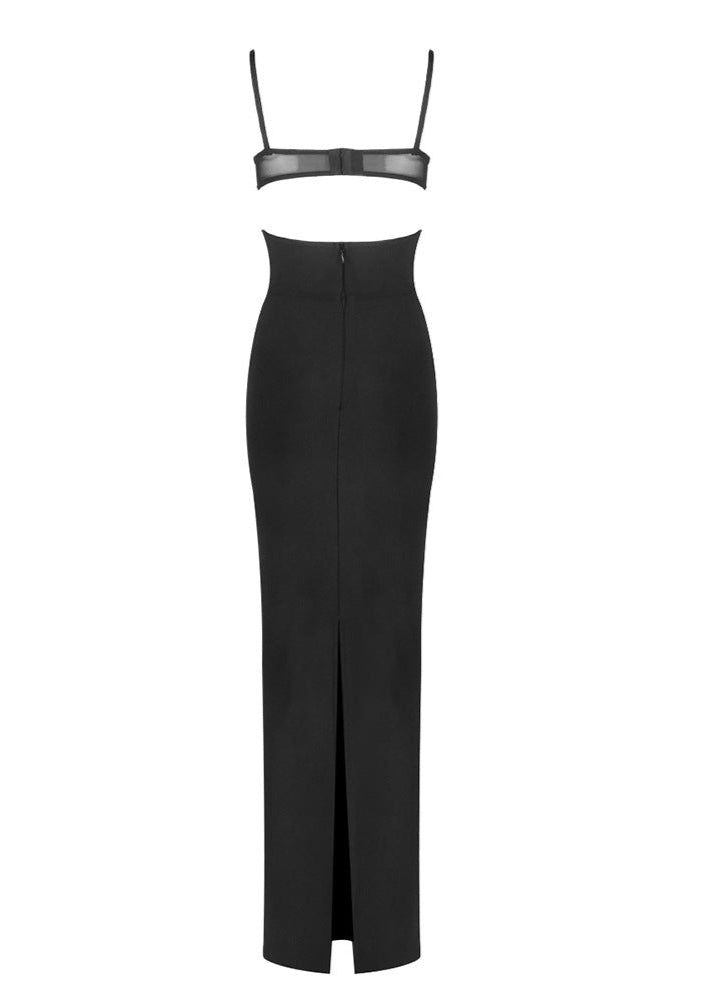 Phelia Mesh Insert Maxi Dress In Black