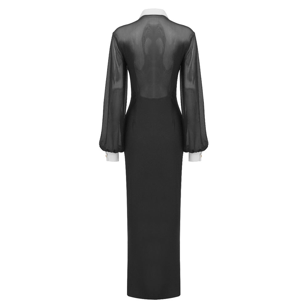 Rufus Mesh Buttoned Cardigan Maxi Dress