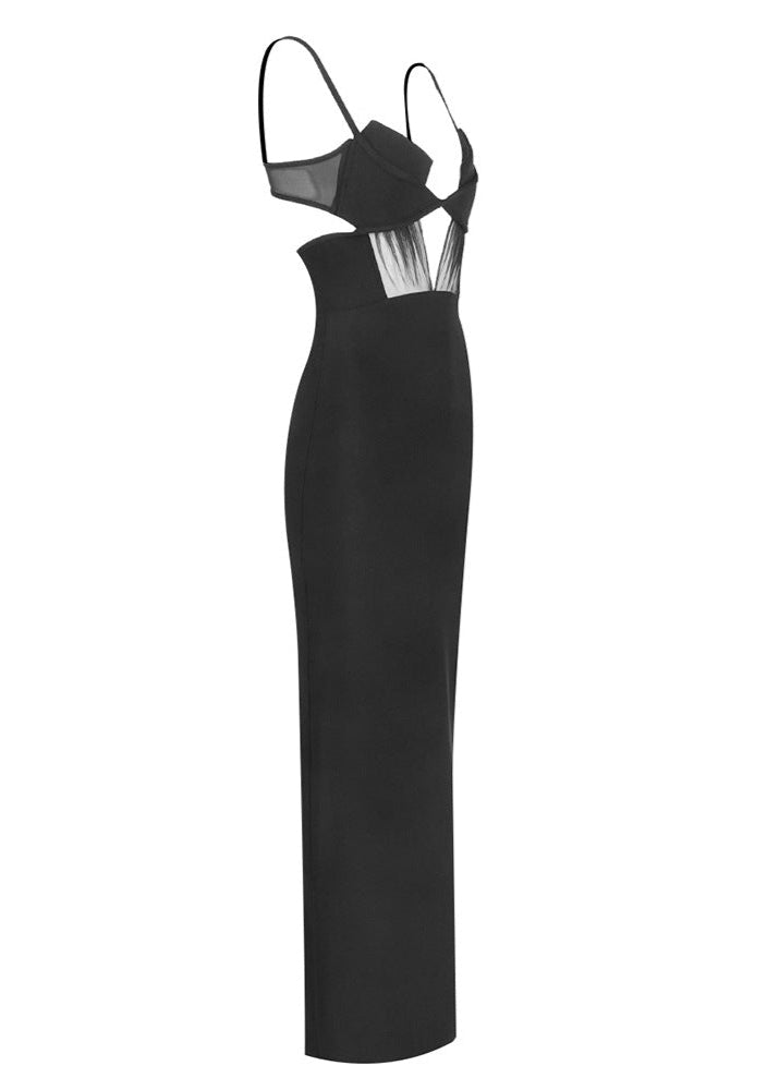 Phelia Mesh Insert Maxi Dress In Black