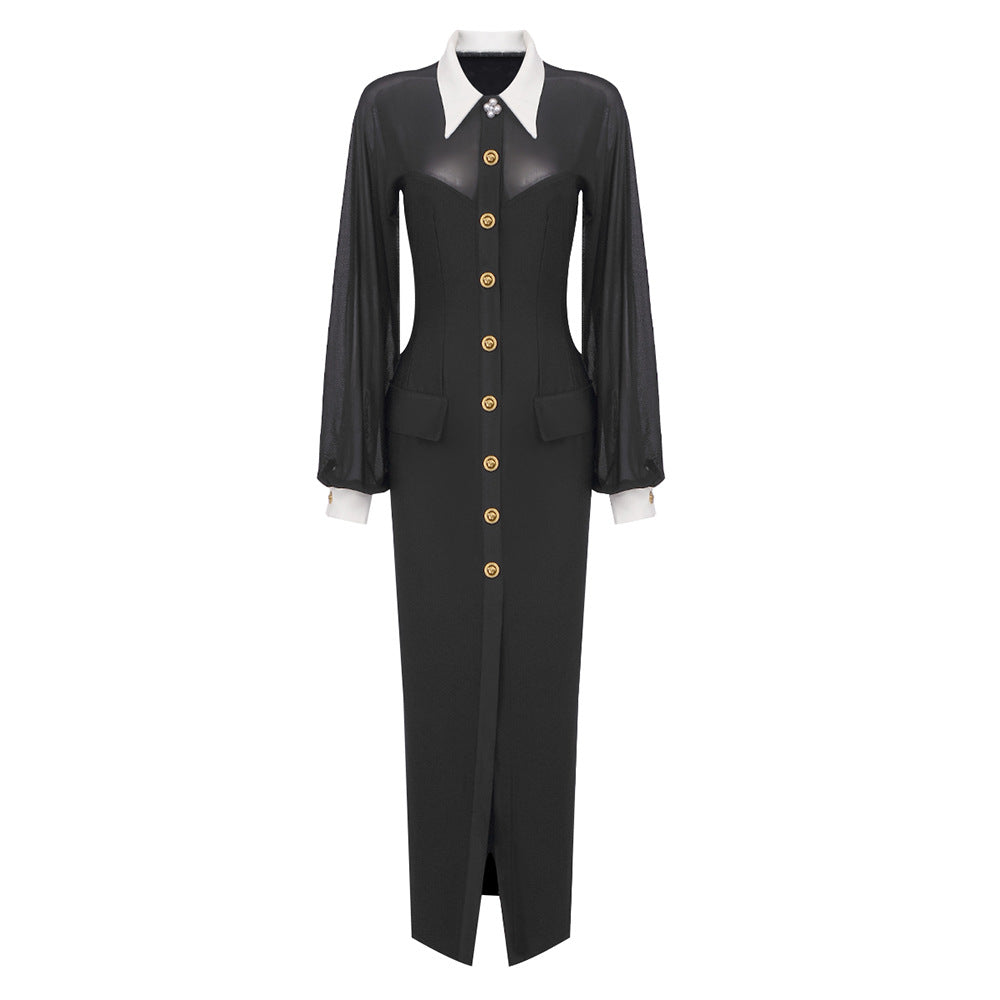 Rufus Mesh Buttoned Cardigan Maxi Dress