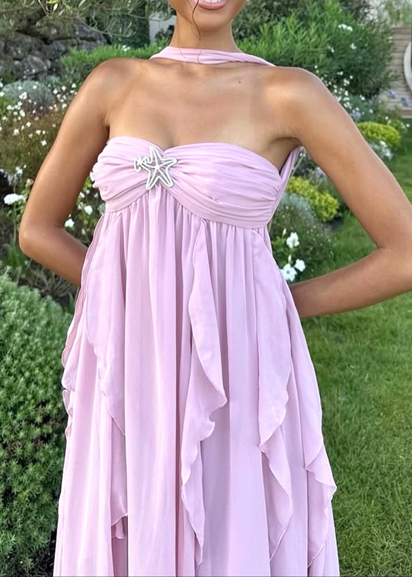 Noelia Strapless Ruffle Maxi Dress In Lavender Pink