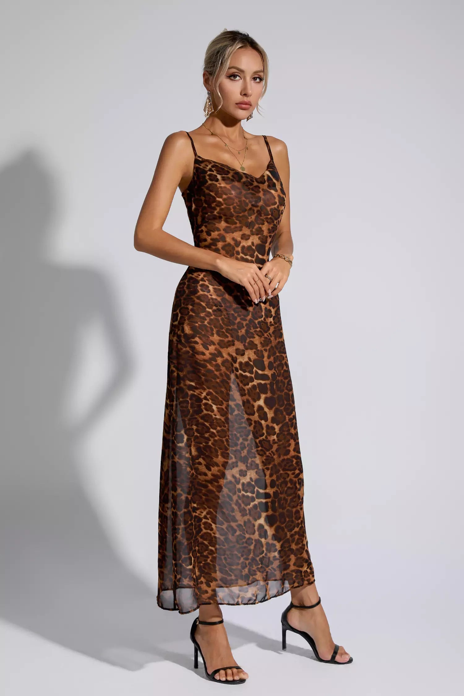 Brona Leopard Print Spaghetti Maxi Dress