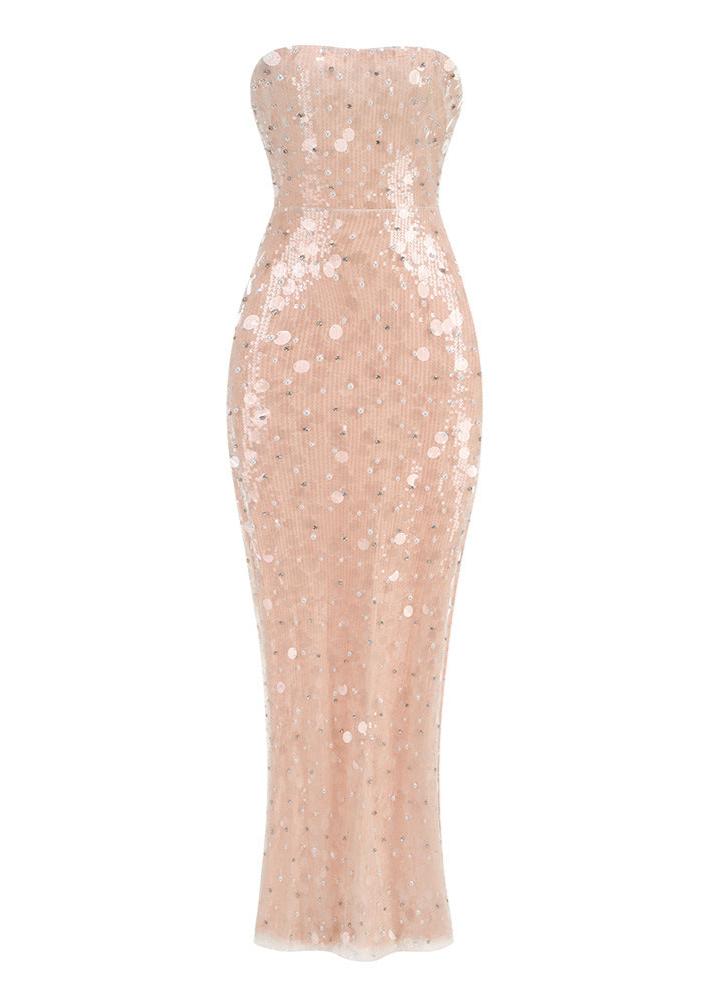 Taralynn Pearl Sequin Embroidered Gown In Pink