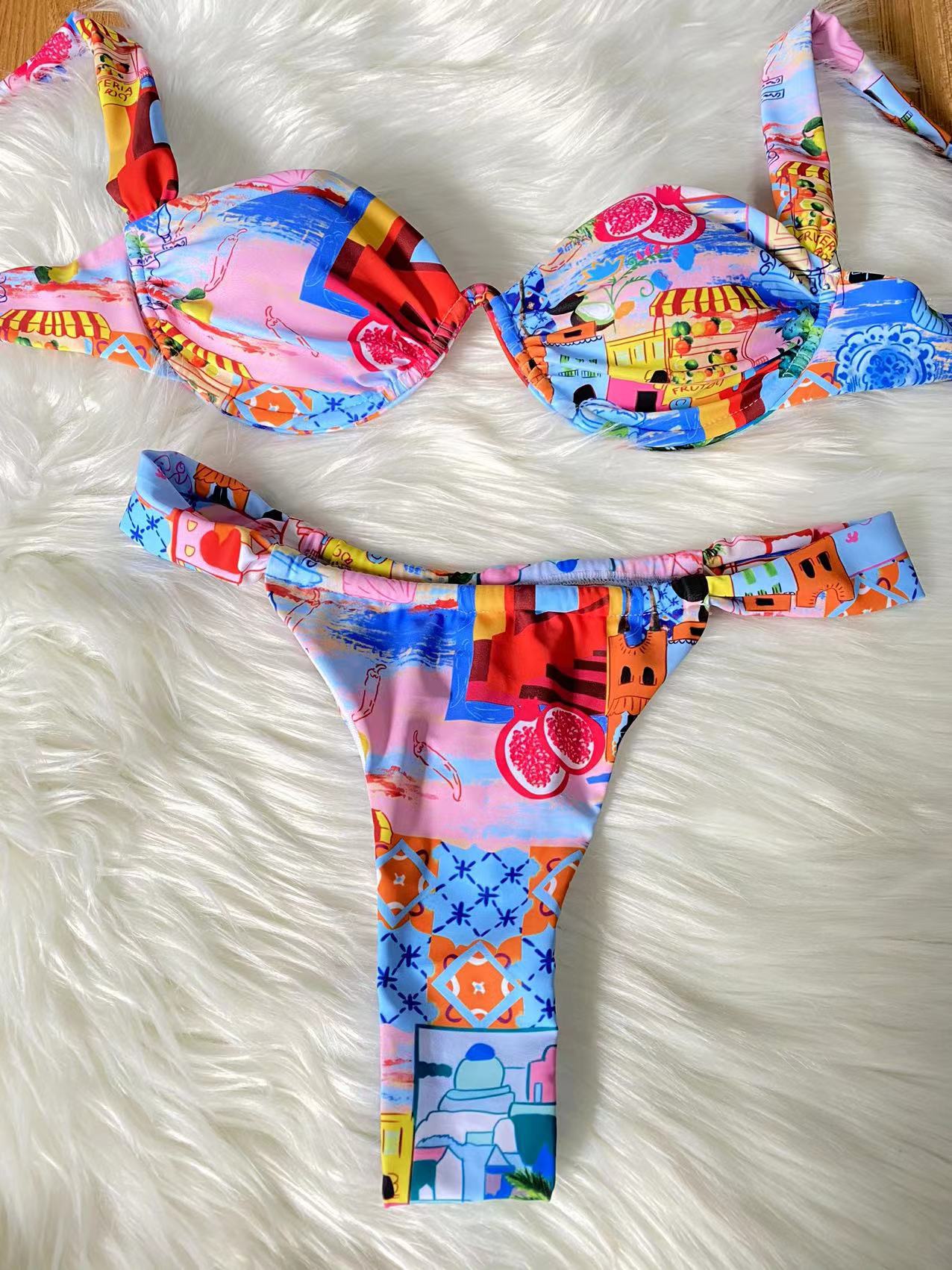 Nyxalith Streetscape Printed Bikini In Pink