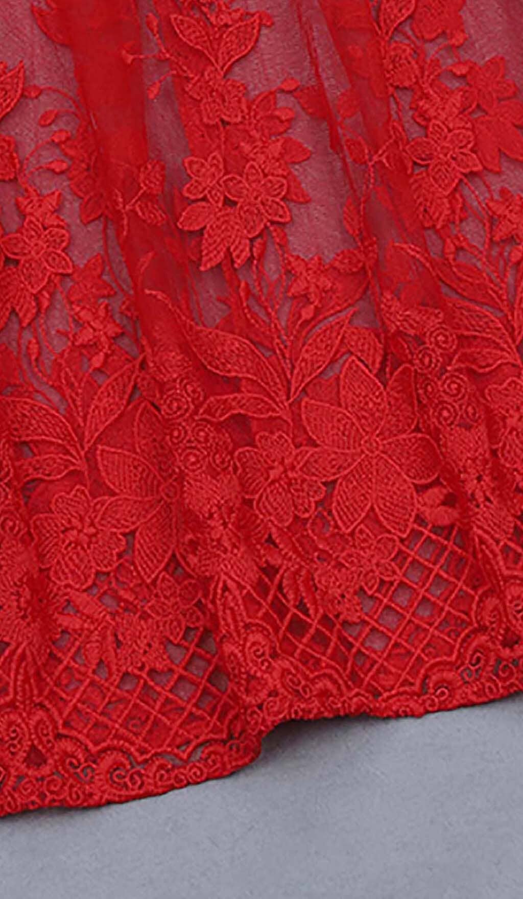 Zophia Floral Corset Lace Maxi Dress In Red