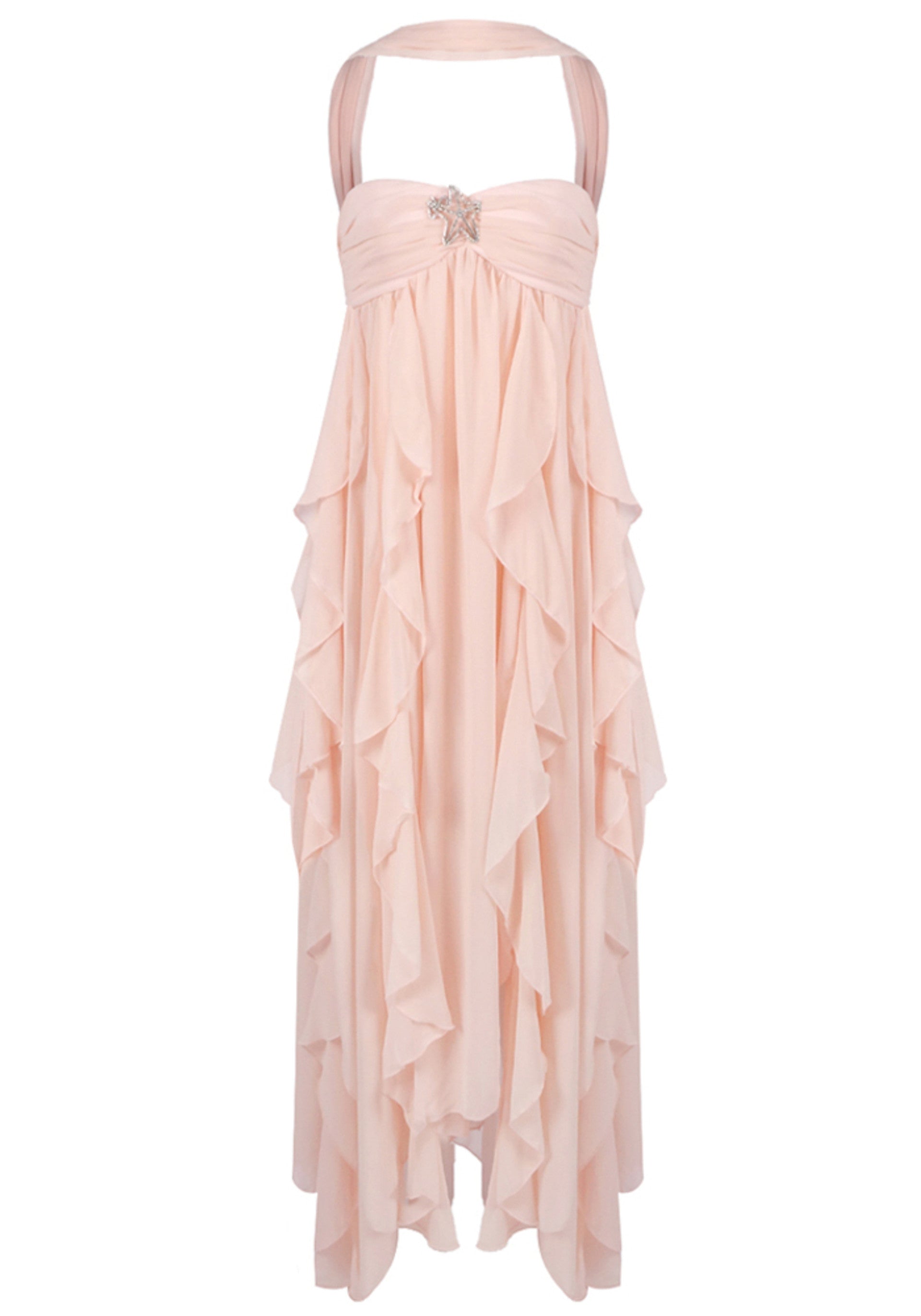 Noelia Strapless Ruffle Maxi Dress In Nude Pink