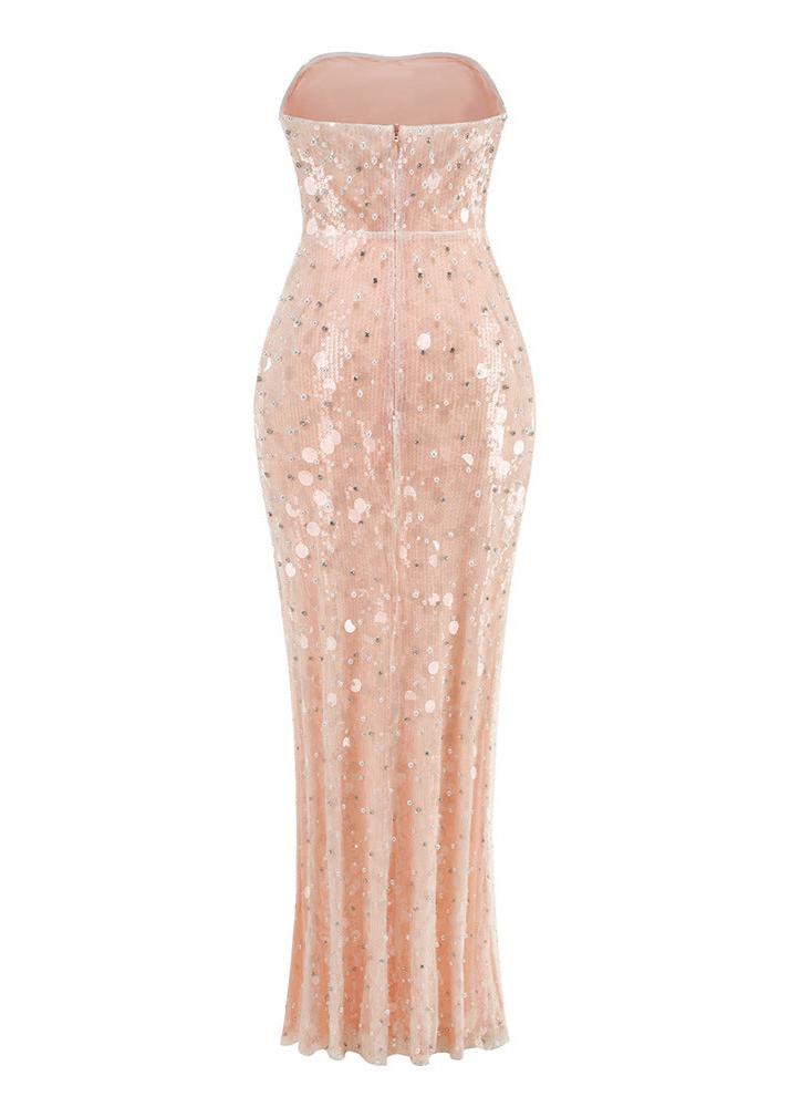 Taralynn Pearl Sequin Embroidered Gown In Pink