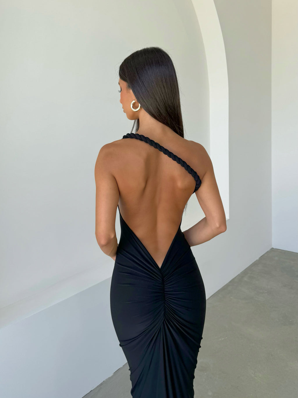 Misael Halterneck Backless Maxi Dress In Black