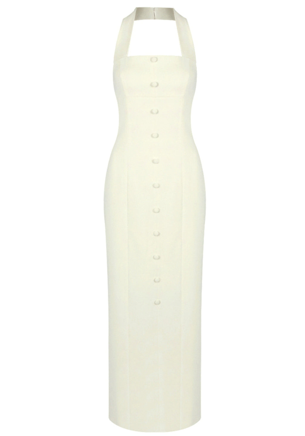 Revelle Halter Button Detail Maxi Dress In Ivory