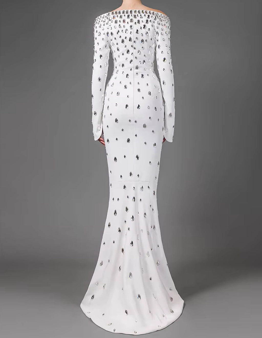 Bethel Long Sleeve Crystal A Line Maxi Dress In White