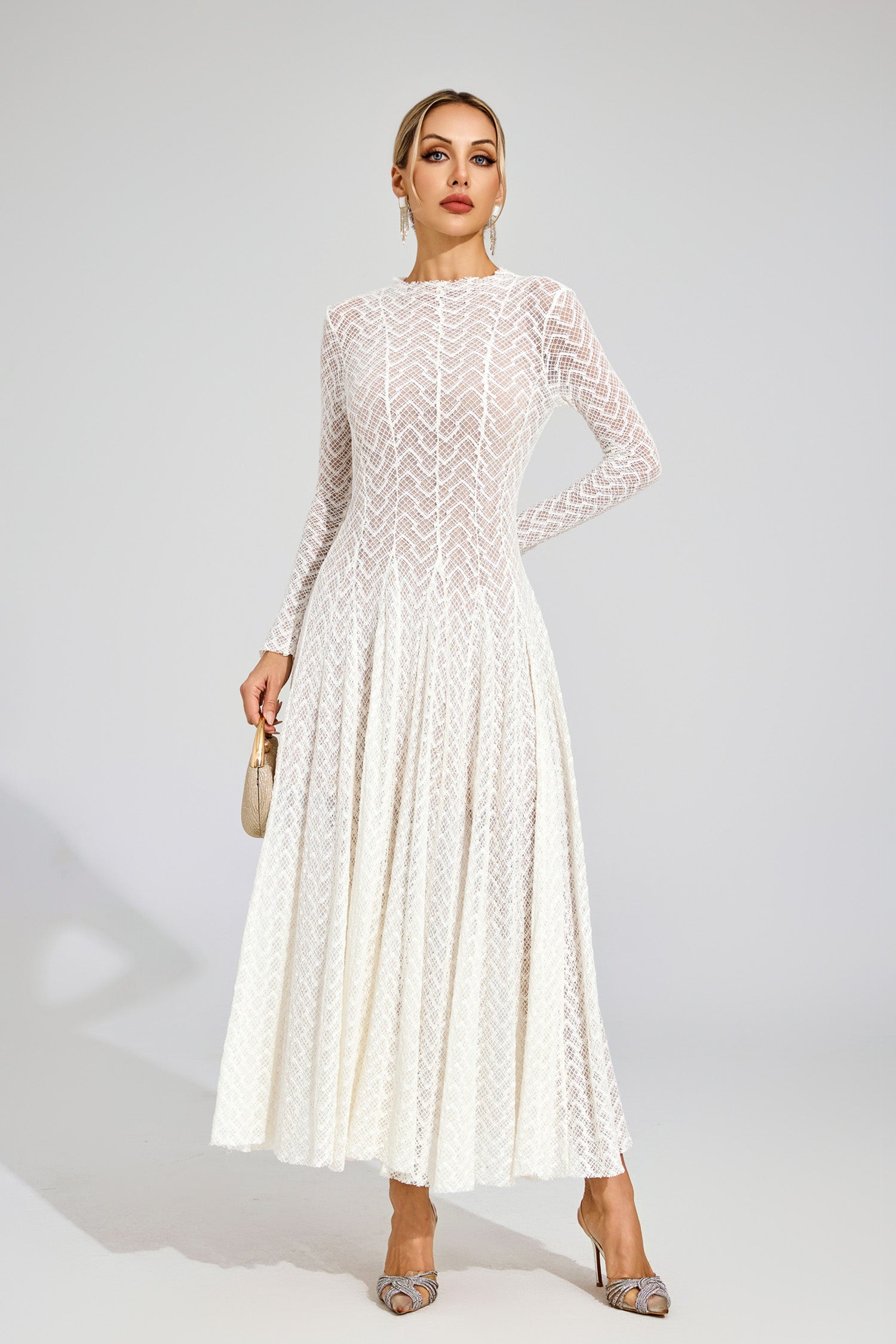 Eryndel Lace Long Sleeve Maxi Dress In White