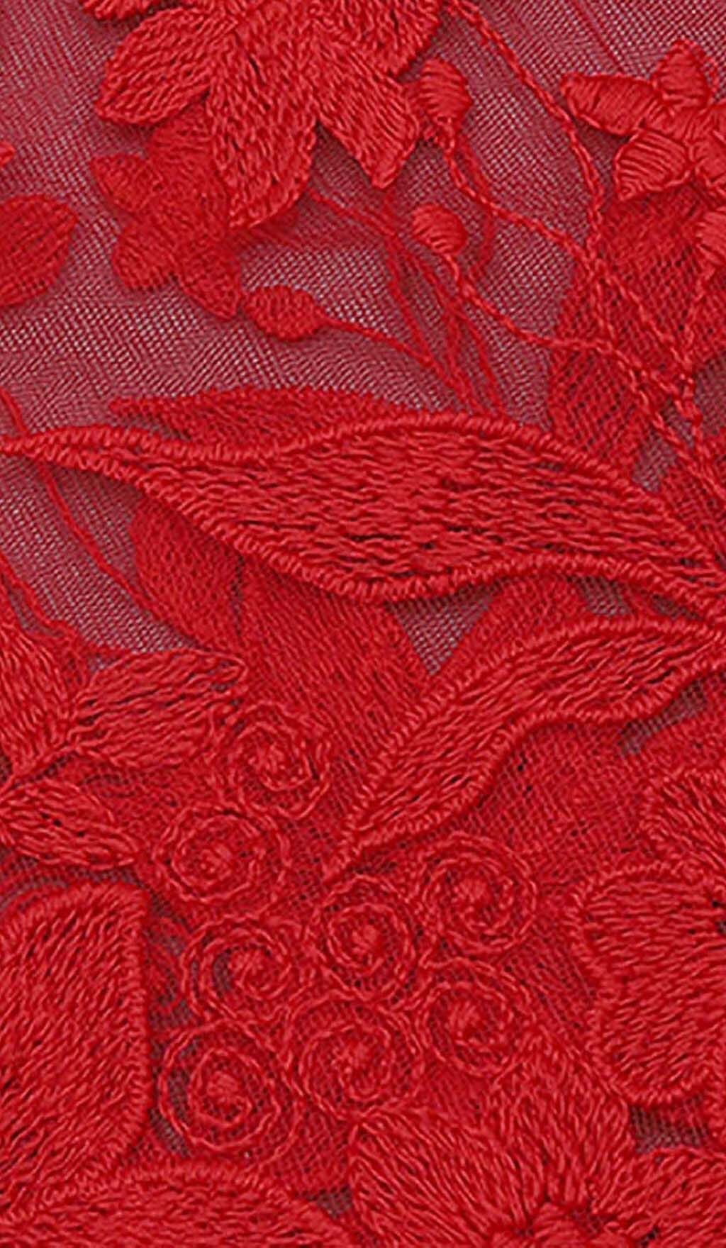 Zophia Floral Corset Lace Maxi Dress In Red