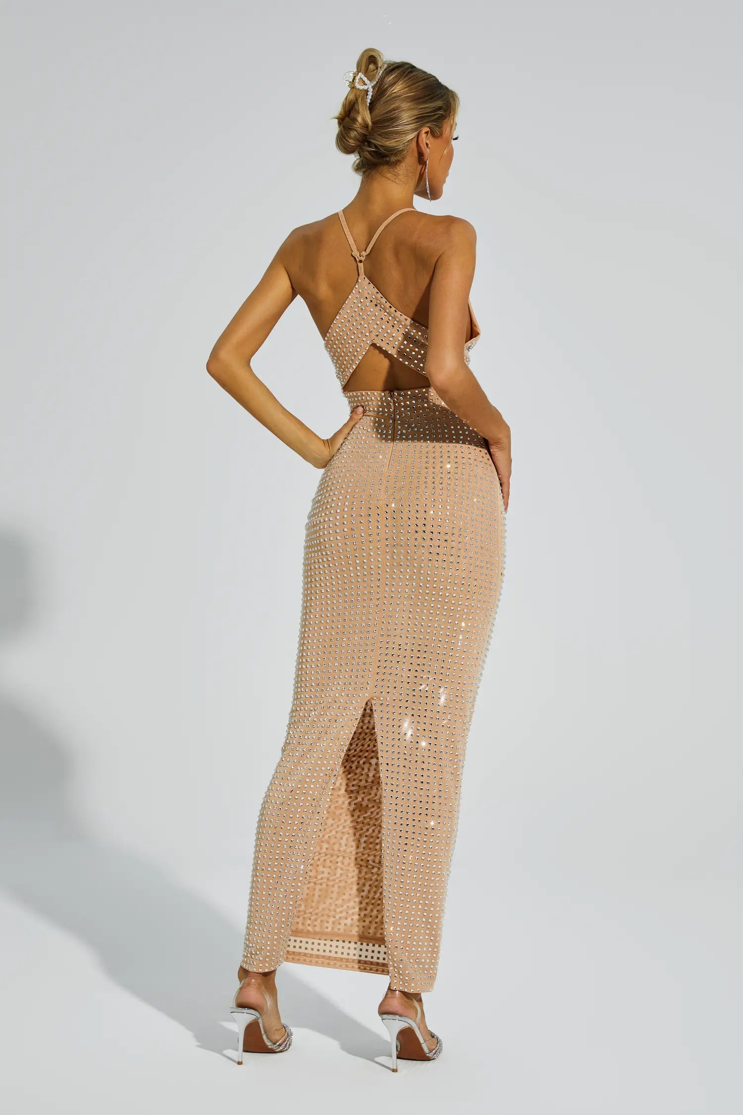 Toivo Cutout Halter Maxi Dress In Beige