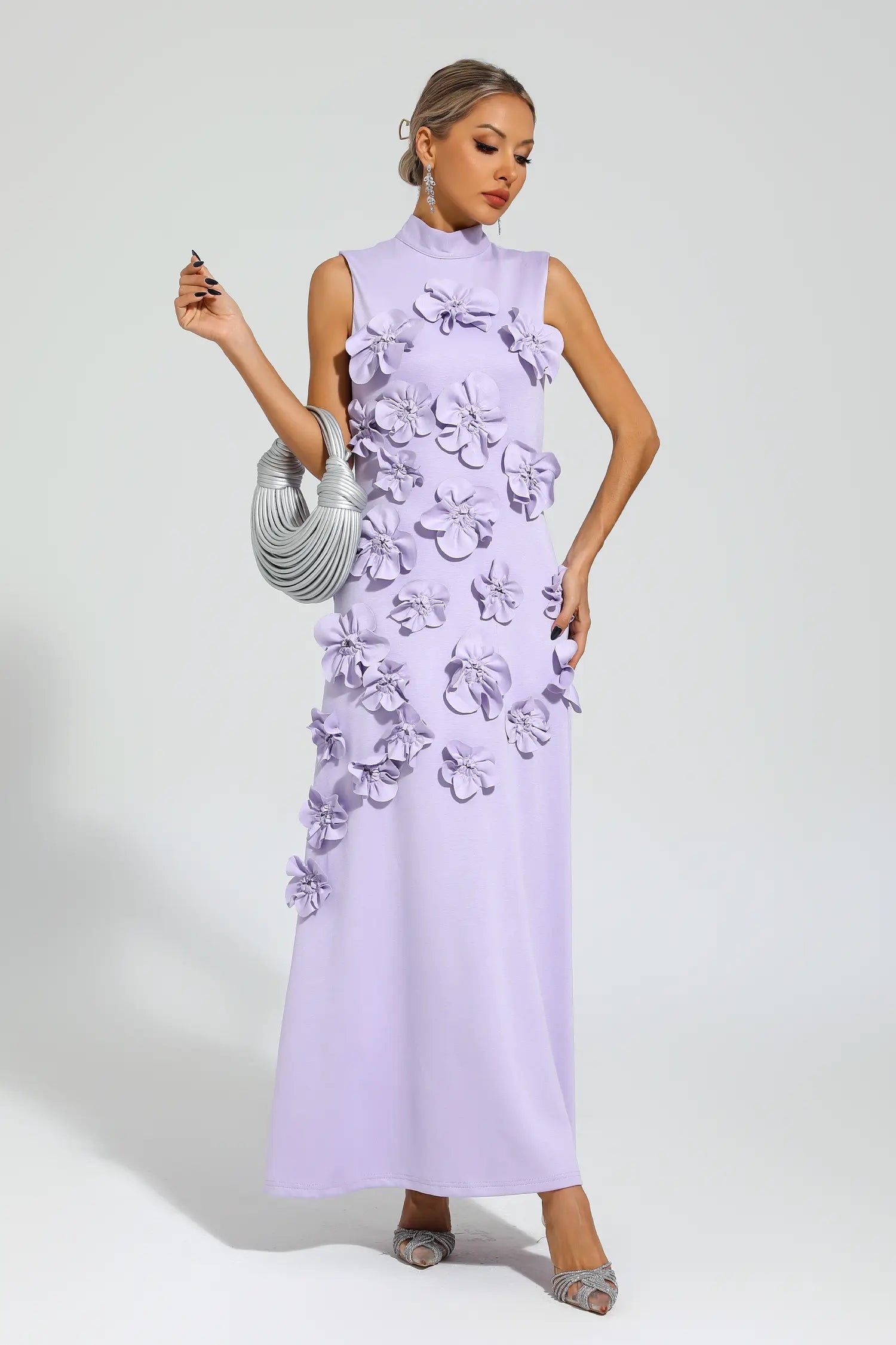 Hank Rose Flower Maxi Dress In Purple