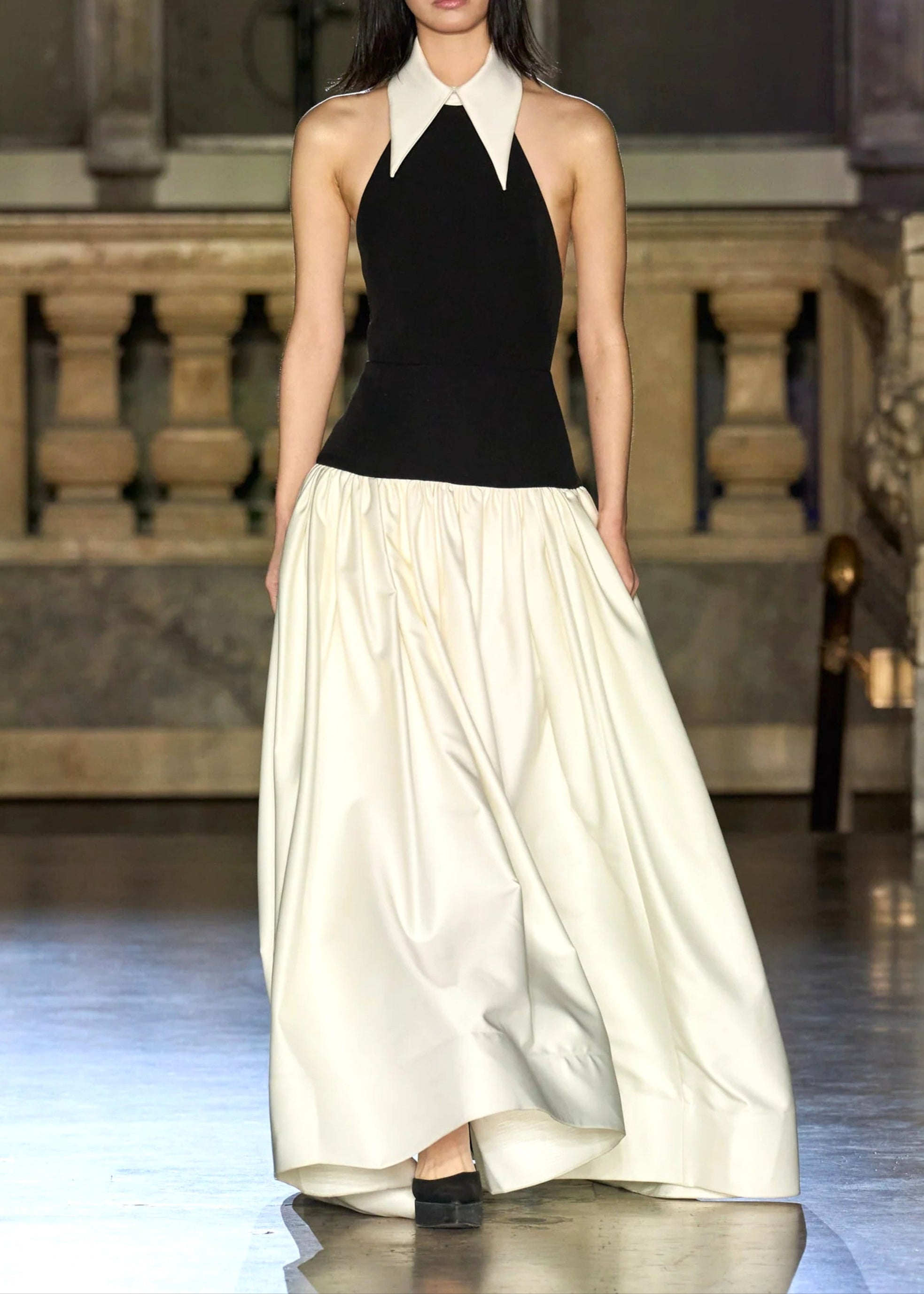 Naflah Halter A Line Maxi Dress In Black