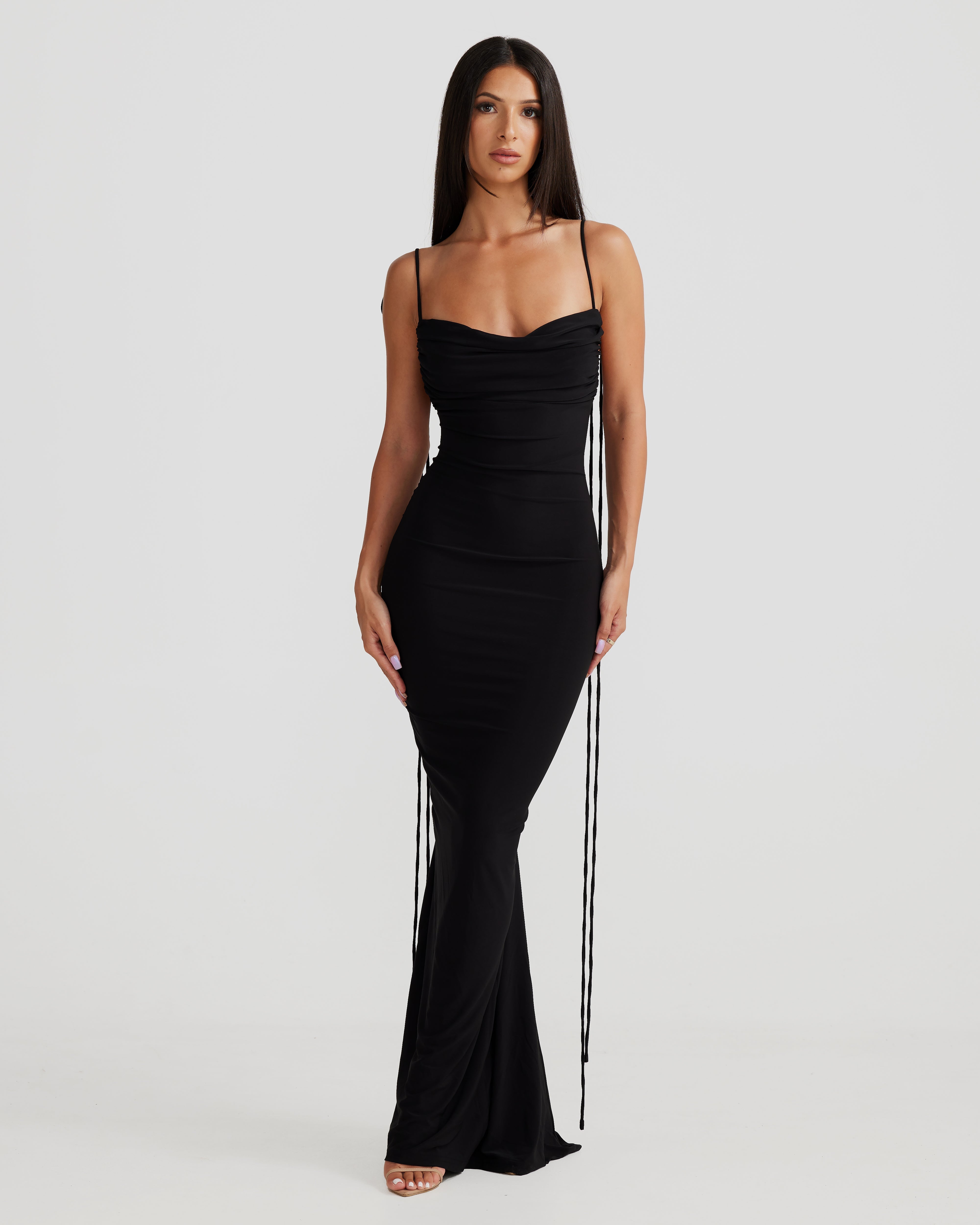 Birtin Backless Halter Maxi Dress In Black